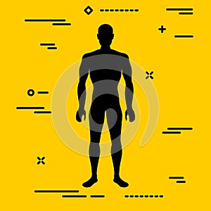 Flat black characterizing male silhouette for normal weight stage of body mass index on yellow background photo