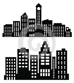 Flat Black Cityscape Silhouette city buildings set Modern Urban