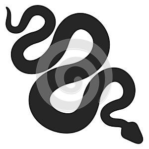 flat, black, curving silhouette of snake icon isolated on white background