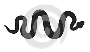 flat, black, curving silhouette of snake icon isolated on white background. can be used to illustrate modern Python programming