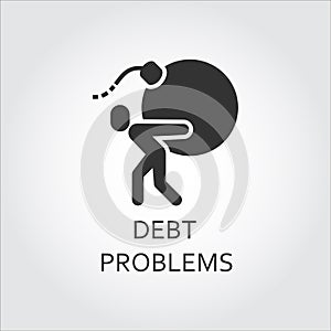 Flat black icon debt problems, loan man carries a bomb photo