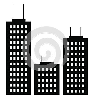 A flat black skyscraper and low-rise building silhouette set