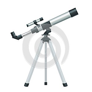 Flat black telescopeon a support isolated on white background