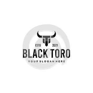 Flat BLACK TORO Horn Bull silhouette Logo design photo