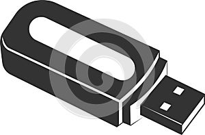 A flat black vector icon of a USB drive for connecting devices wirelessly.