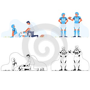 Flat and black and white illustration american football on white background. flat illustration Fatal accident american football.