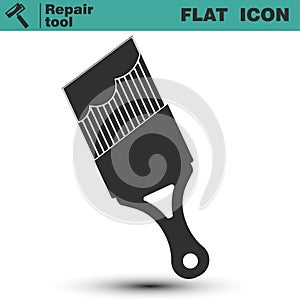 Flat black and white paintbrush icon with shadow