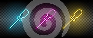 flat blade, screwdriver vector icon yellow, pink, blue neon set. Tools vector icon