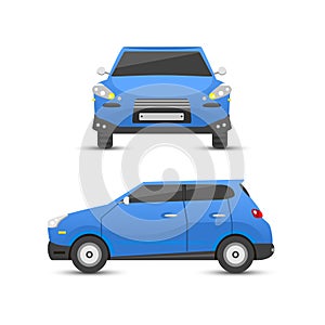 Flat blue car vehicle type design sign style vector generic classic business illustration isolated.