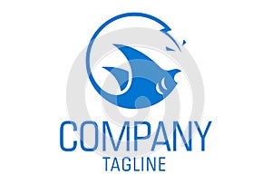 Blue Color Stingray Fish Bolt Logo Design photo