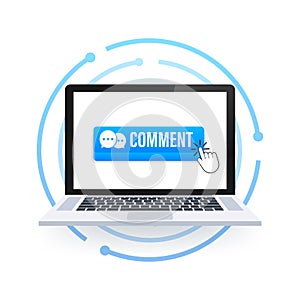 Flat blue comment button. Flat vector. Computer mouse click. Navigation pointer.