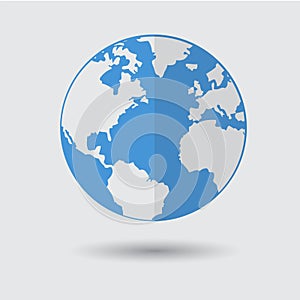 Flat Blue Earth Planet Icon on Gray Background