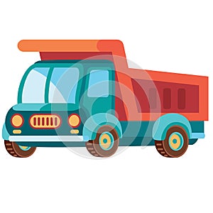 Flat and blue lorry in flat style, isolated object on white background, vector illustration,
