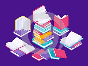 Flat books concept. Literature school course, university education and tutorials library illustration. Vector group of