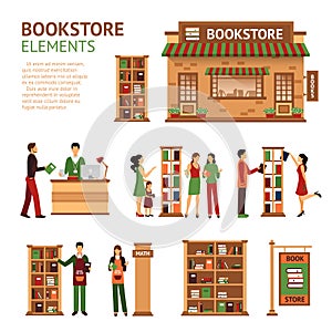 Flat Bookstore Elements Images Set