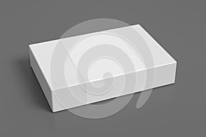 Flat box mock up with blank paper cover label: White gift box on gray background