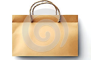 Flat brown paper shopping bag with twisted handles on white background photo