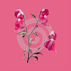 Flat Brushwork Flower Illustration On Pink Background