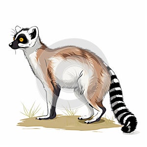 Flat Brushwork Illustration Of Lemur In Detailed Hunting Scene