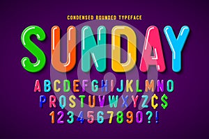 Flat bubble comical font design, colorful alphabet