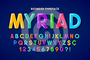 Flat bubble comical font design, colorful alphabet, typeface