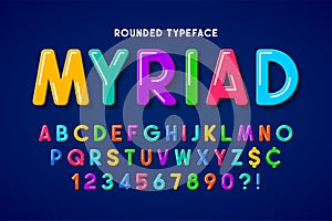 Flat bubble comical font design, colorful alphabet, typeface photo