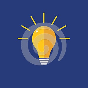 Flat bulb lit on blue background