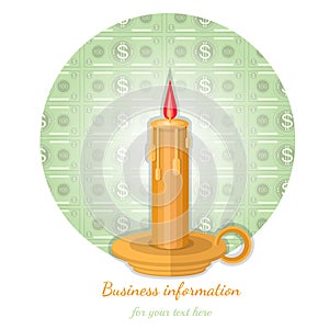 Flat business background with candle flashed money