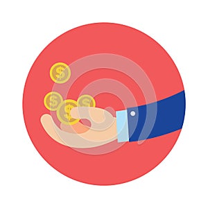 Flat business Hand getting coins in red circle vector