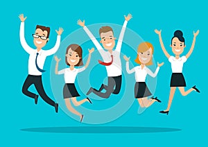 Flat business people happy jumping characters vect