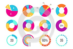 Flat business pie chart set