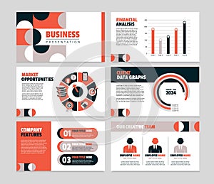 Flat business presentation slides template set