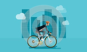 Flat businessman character biking go to work photo