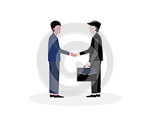 Flat businessman charector design, shake hand for successful business with partnership