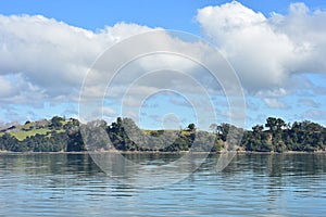 Flat calm narrow harbor