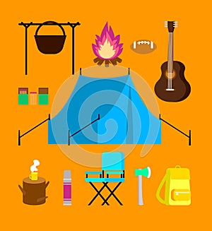 Flat Camping Icons Set