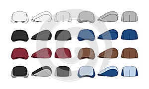 Flat cap ( hunting hat ) vector template illustration set