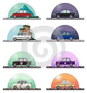 Flat car collection with beautiful background