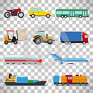 Flat car icons on transparent background