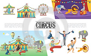 Flat Carnival Circus Elements Set