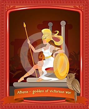 Flat Cartoon Athena Goddess of Victorious War.