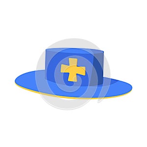 Flat cartoon blue Musketeer hat icon Illustration