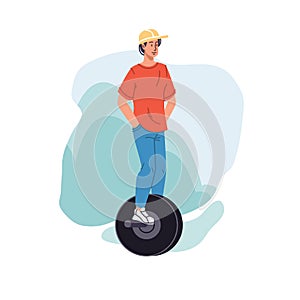 Flat cartoon boy character ride unicycle,vector illustration concept