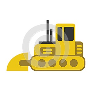 flat cartoon bulldozer, vector icon
