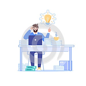 Flat cartoon business character,new idea metaphor lamp symbol vector illustration concept