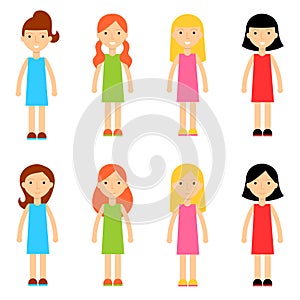 Flat Cartoon Girl Characters Collection