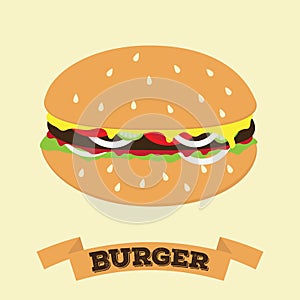 Flat cartoon hamburger vector fast food icon