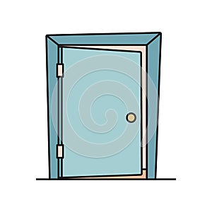 Flat cartoon icon with slightly open, ajar door