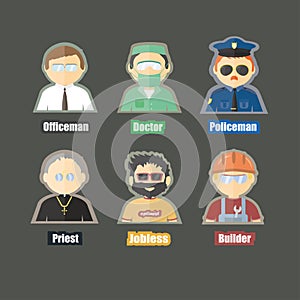 Flat cartoon image of different proffesion character