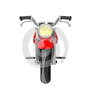 Flat cartoon motorcycle, red bike, isolated on white background. Vector illustration